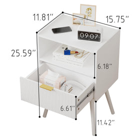 JOONEE white nightstand solid wood legs offer sturdy support