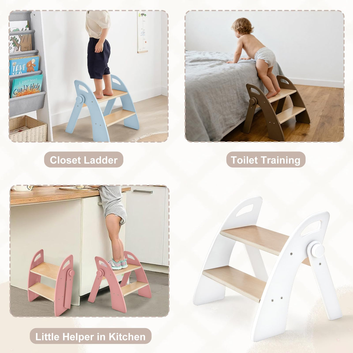Folded Joothlin stool shows compact storage and space-saving design.