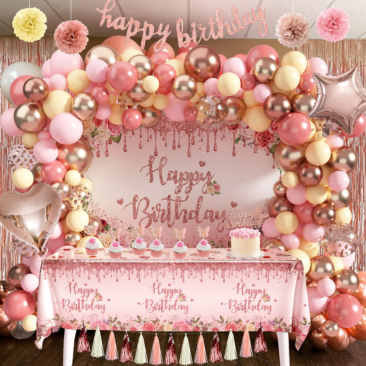 JOPHMO pink and gold balloons set supports creative arches