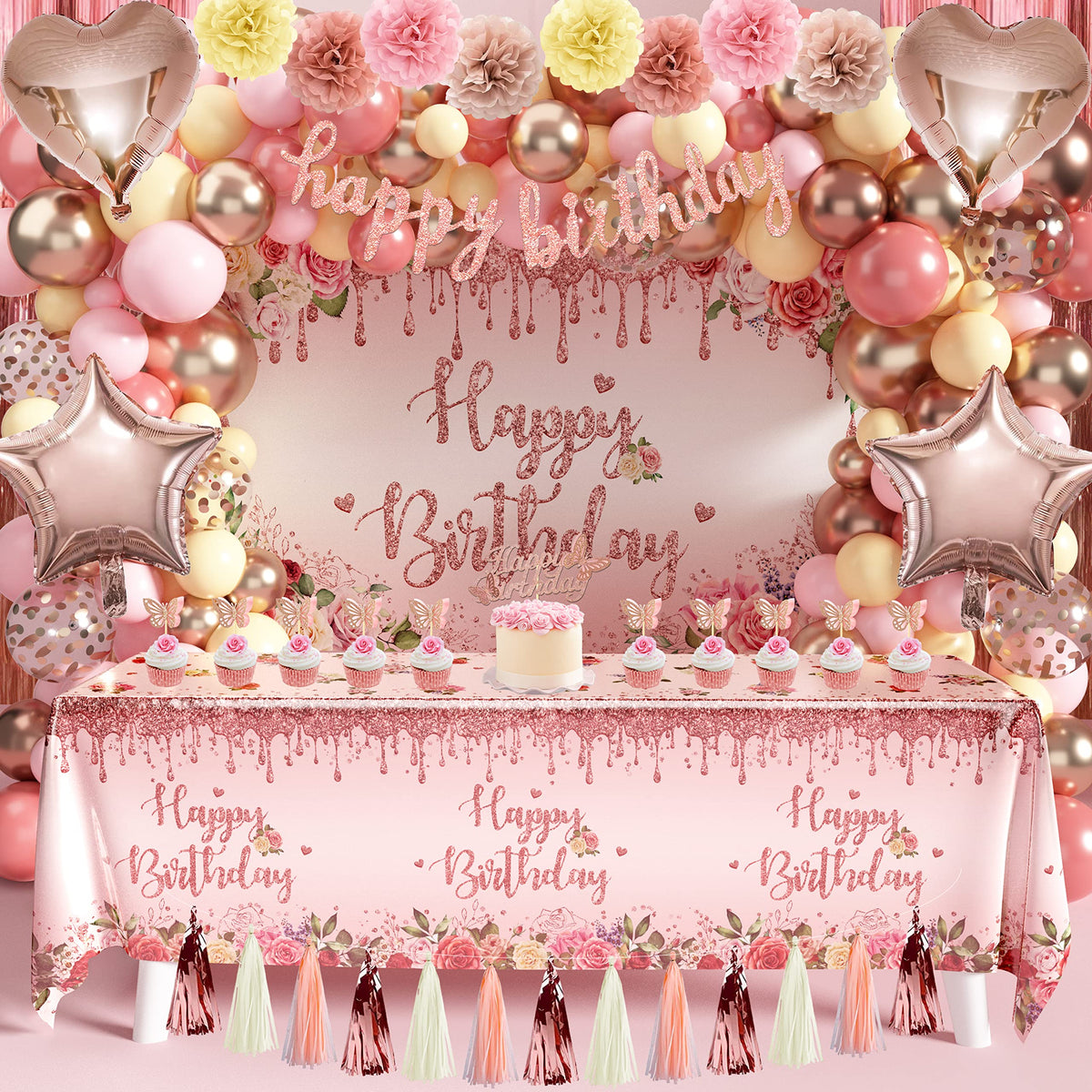 JOPHMO rose gold banner backdrop for stylish pink birthday photos