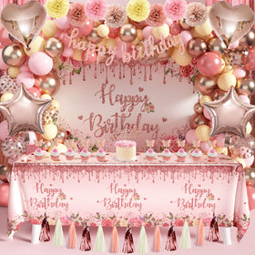 JOPHMO rose gold banner backdrop for stylish pink birthday photos