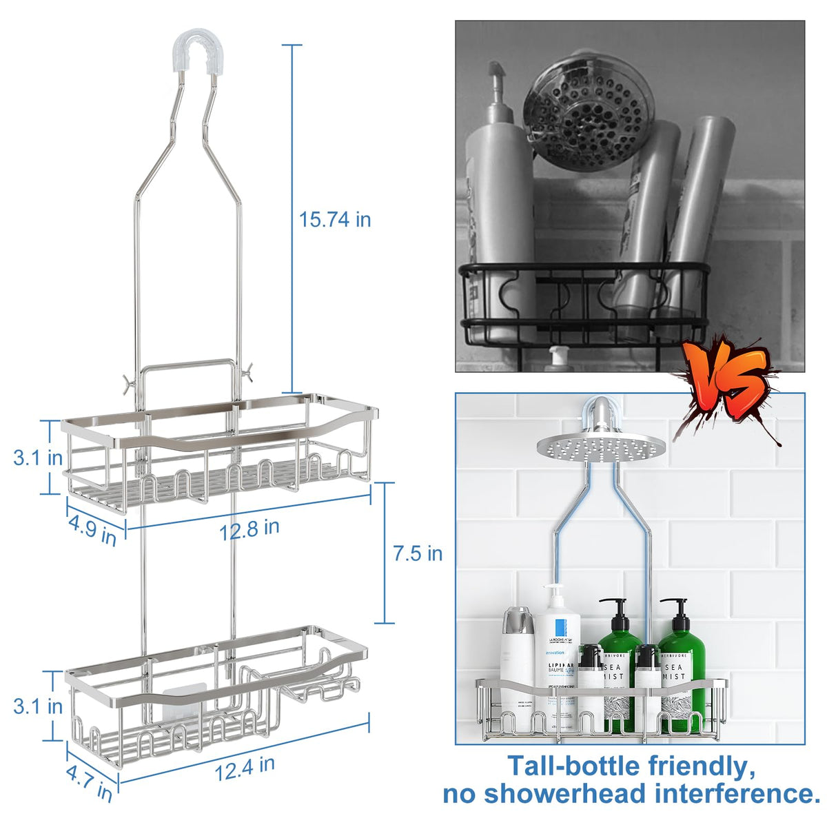 Joqixon adjustable-height shower caddy fits most shower setups.