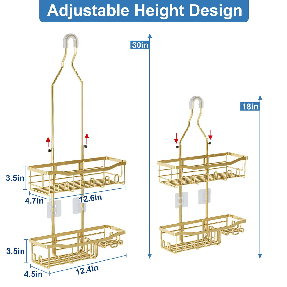 Joqixon shower caddy extended bottom basket keeps tall bottles neatly organized.