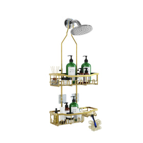 Joqixon shower caddy with extended top basket for easy reach during showers.