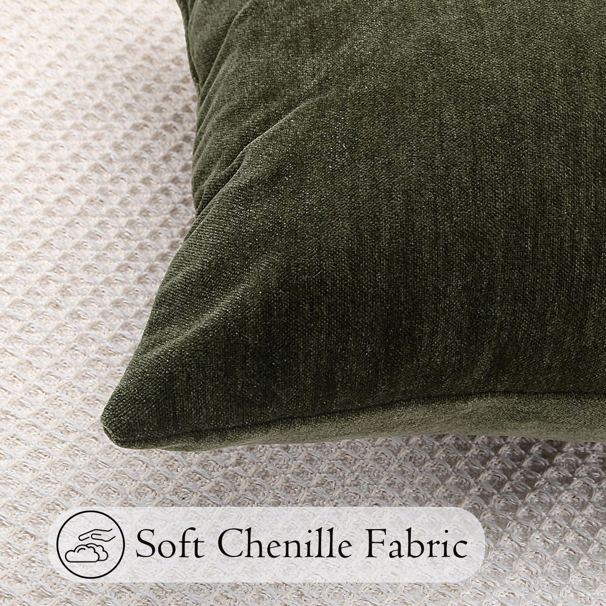 JoraLion moss green chenille on sofa adds understated farmhouse charm