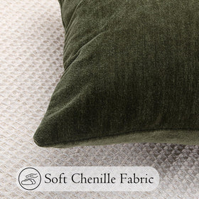 JoraLion moss green chenille on sofa adds understated farmhouse charm