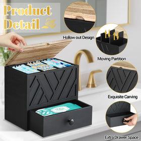 Jorkol rustic wood tampon box fits on vanity or nightstand for easy reach.