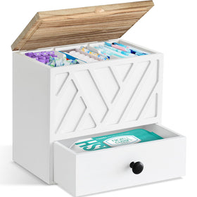 Jorkol tampon holder with lid and drawer keeps tampons organized and dust-free.
