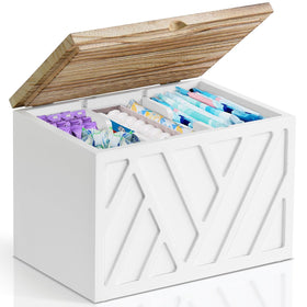 Jorkol tampon holder with lid on vanity keeps items organized and discreet.