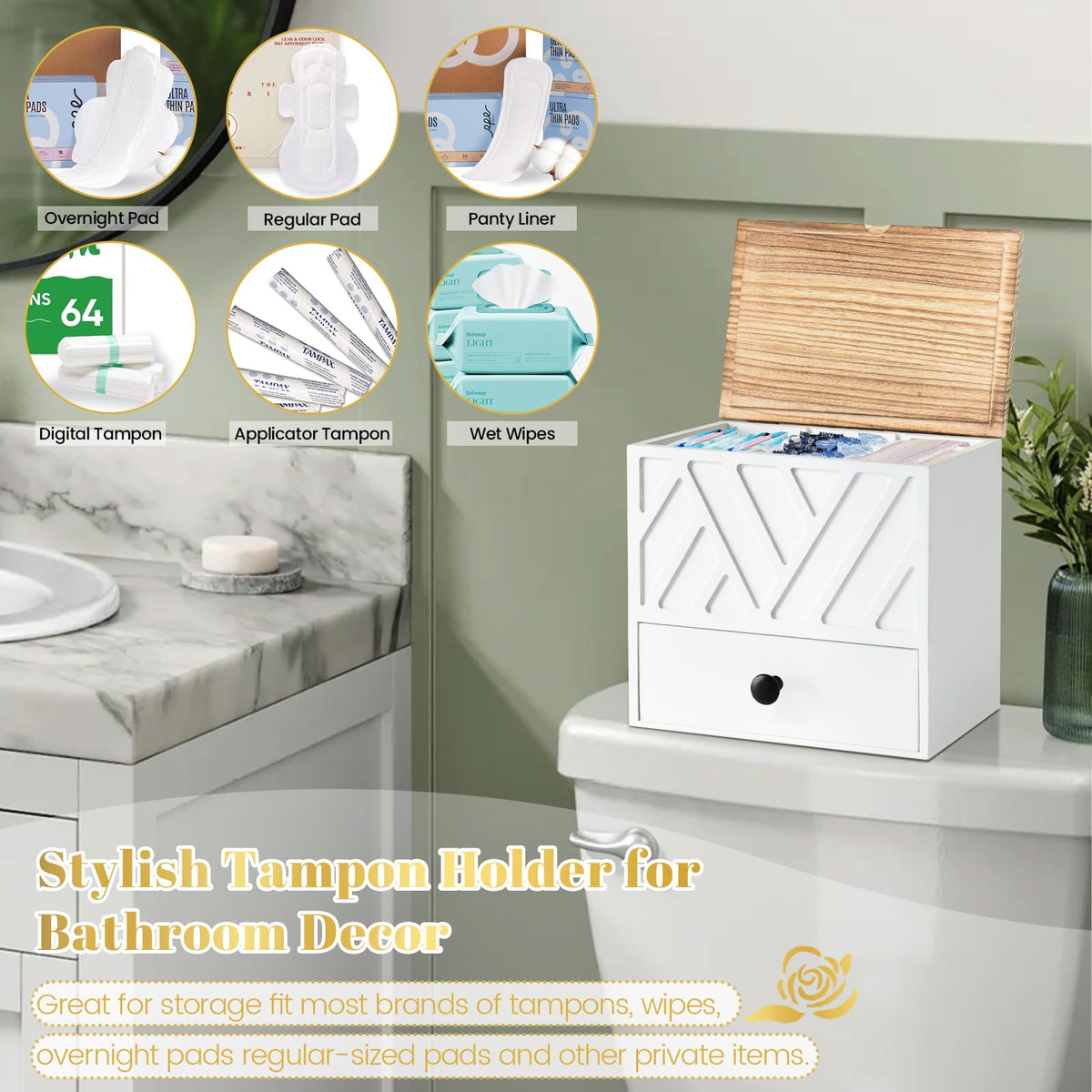 Jorkol tampon organizer with detachable partitions provides flexible storage options.