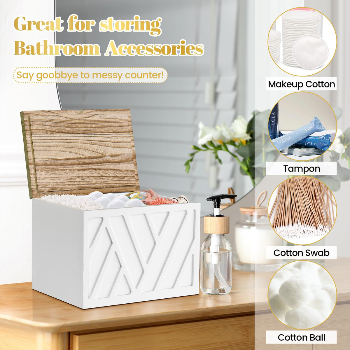 Jorkol wood tampon organizer detail highlights craftsmanship and rustic charm.