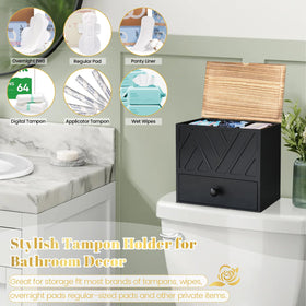 Jorkol wooden tampon storage box enhances bathroom decor while concealing supplies.