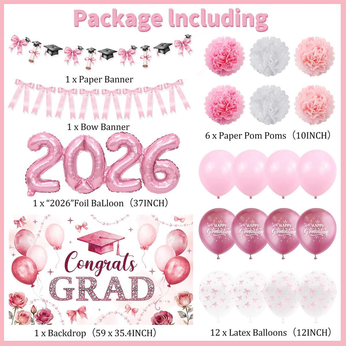 Jorvian pink bow garland banner ties the party theme together