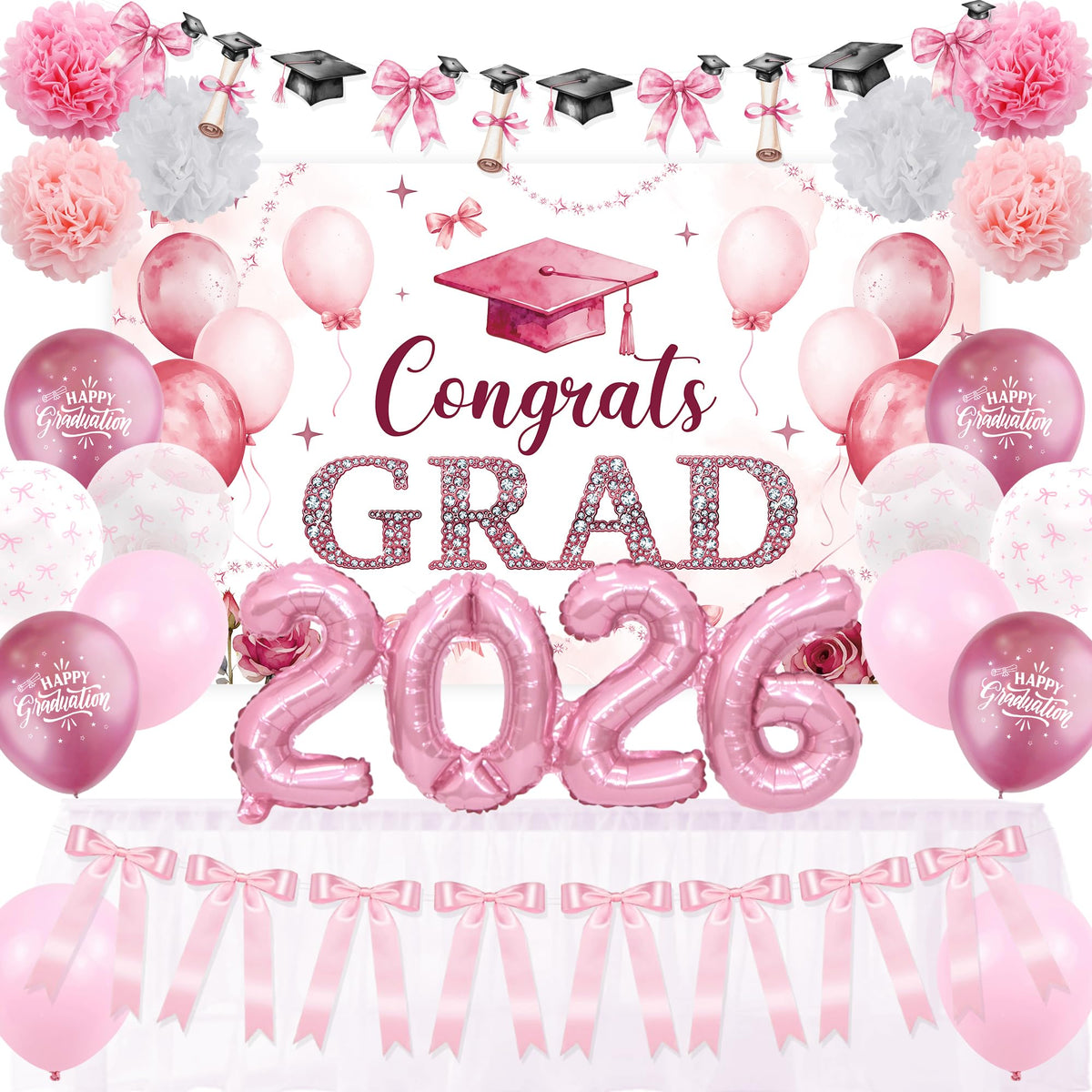 Jorvian pink congrats grad backdrop enhances graduation photos