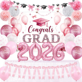 Jorvian pink congrats grad backdrop enhances graduation photos