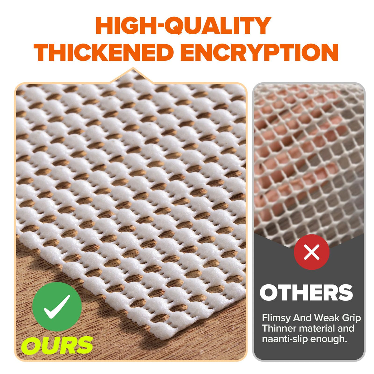 Jorvila anti-slip rug pad keeps rug flat to reduce bunching