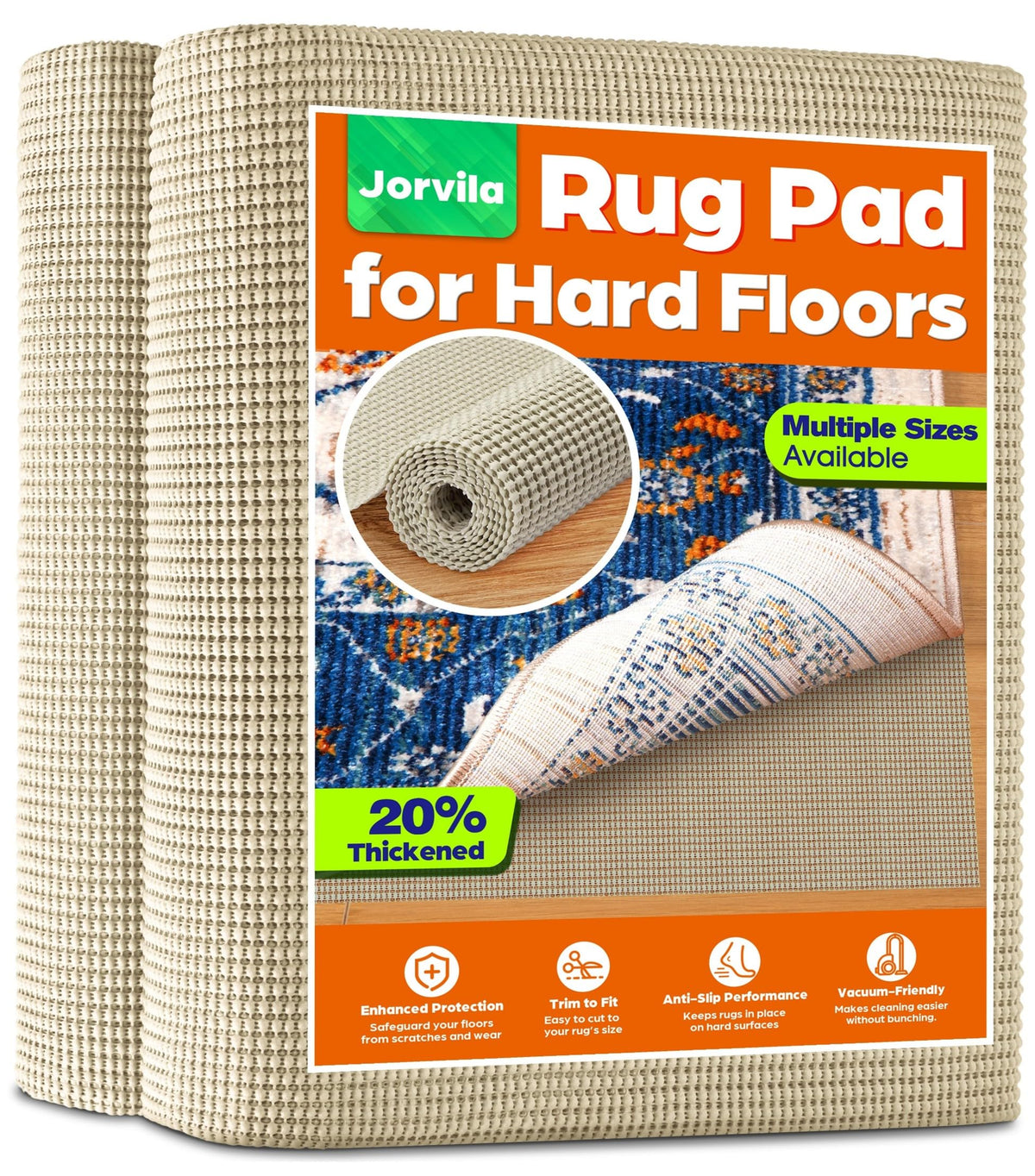 Jorvila non-slip rug pad secures area rug for safer high-traffic spaces
