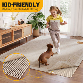 Jorvila rug pad supports long-lasting rug life on hardwood.