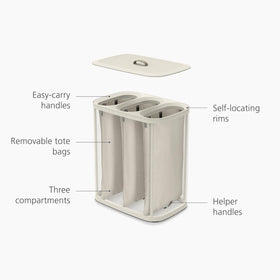 Joseph Joseph Tota Trio rim self-locates bags for quick return after washing.