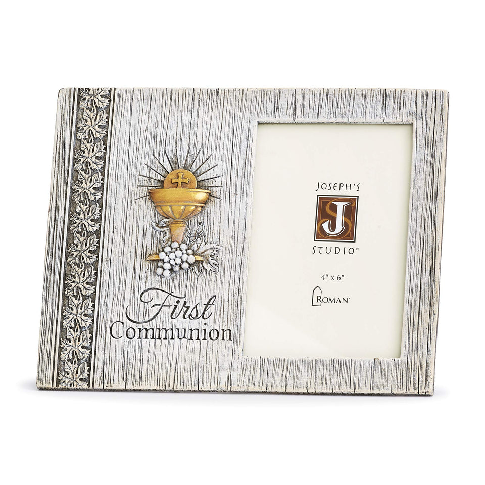 Joseph's Studio First Communion distressed frame holds a 4x6 photo in a vertical display for keepsakes.