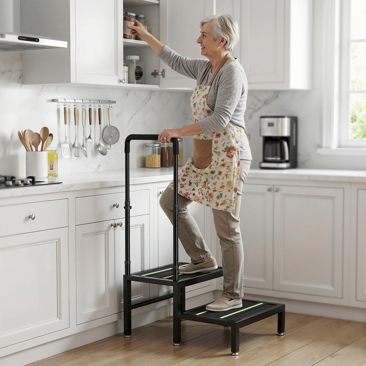 Josmimic adjustable handle supports different users for safer standing.
