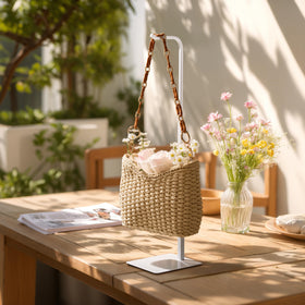 Josmimic display stand for bags highlights accessories in retail or home setups.
