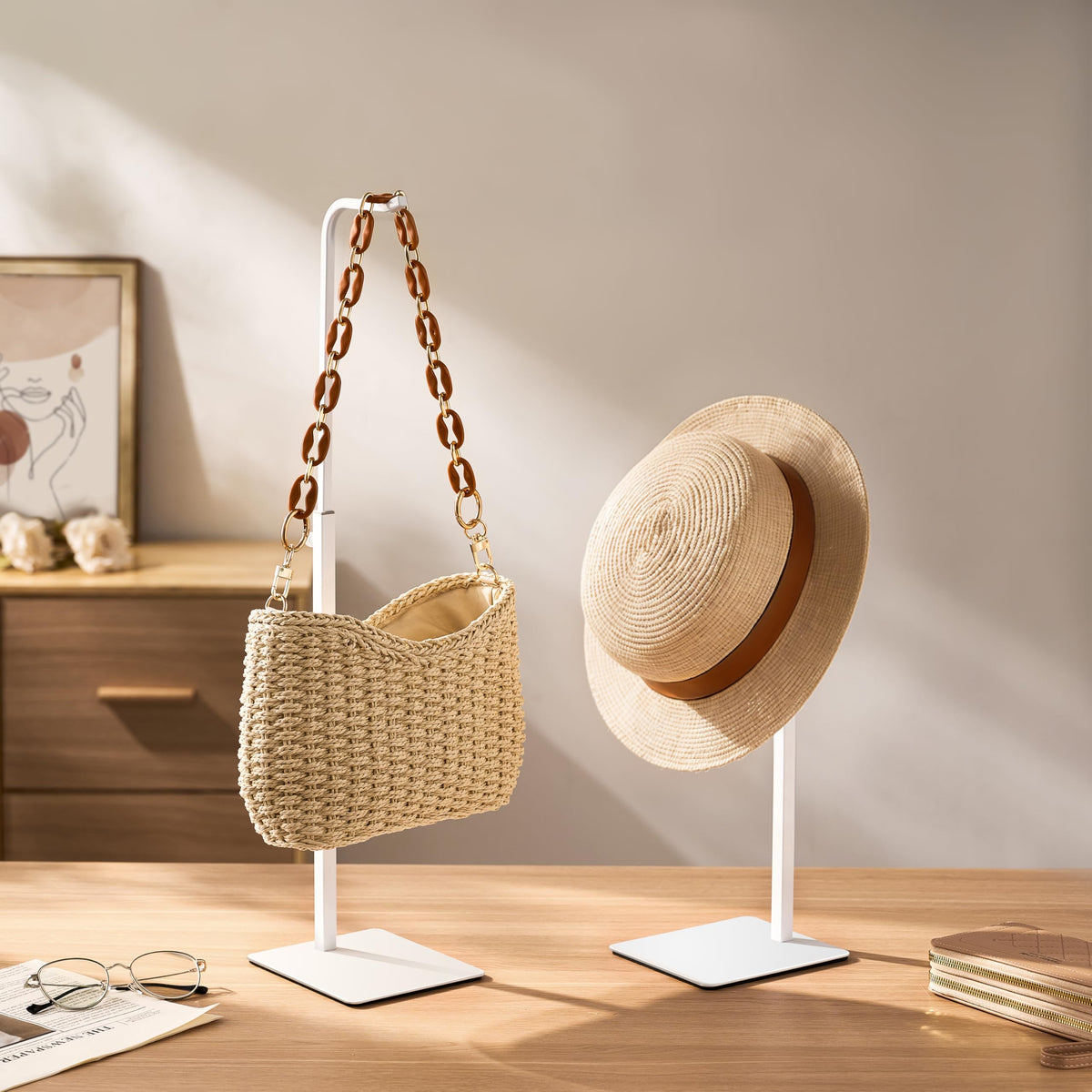 Josmimic hanger rack table-top keeps items organized and accessible.