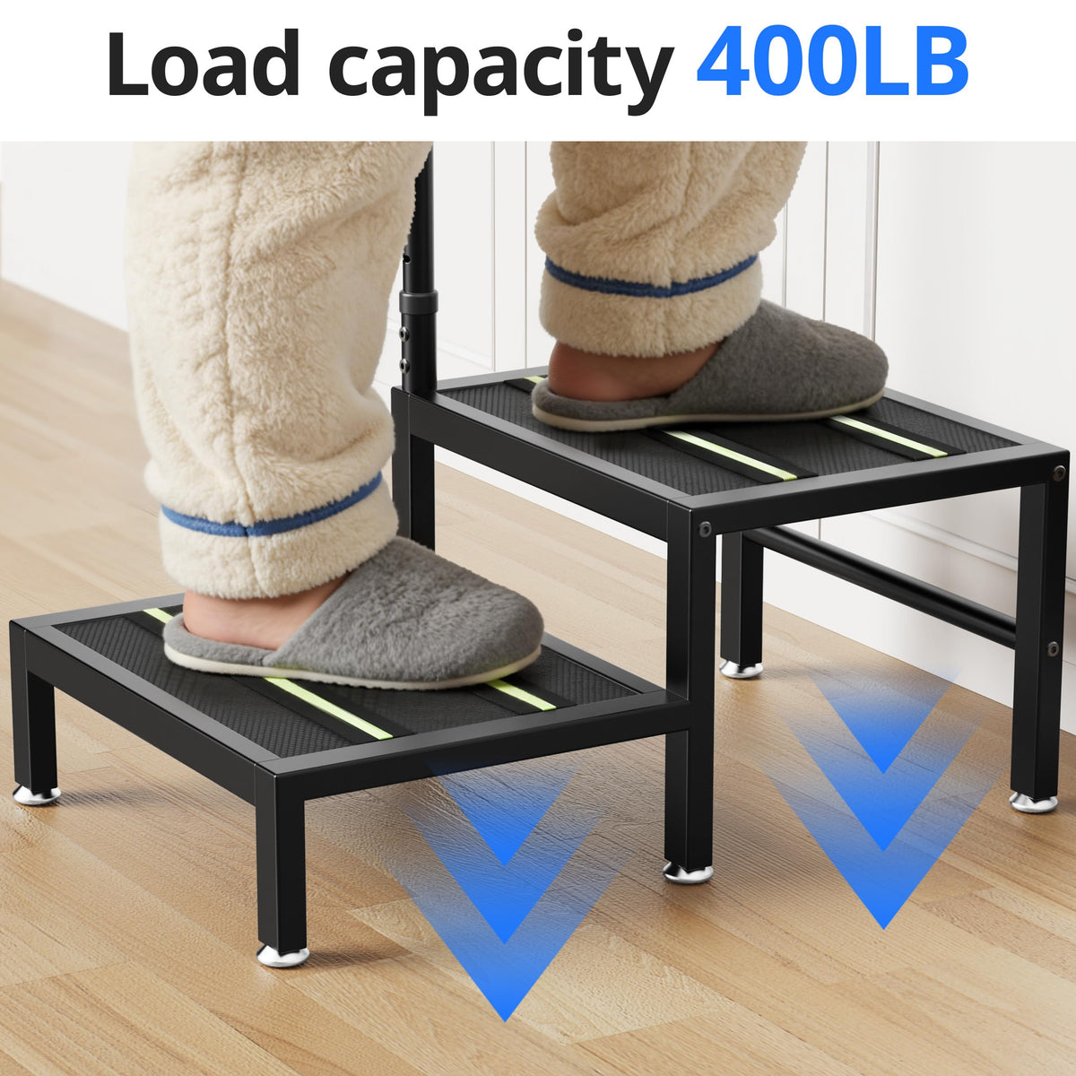 Josmimic anti-slip feet pads stabilize the stool on different surfaces.
