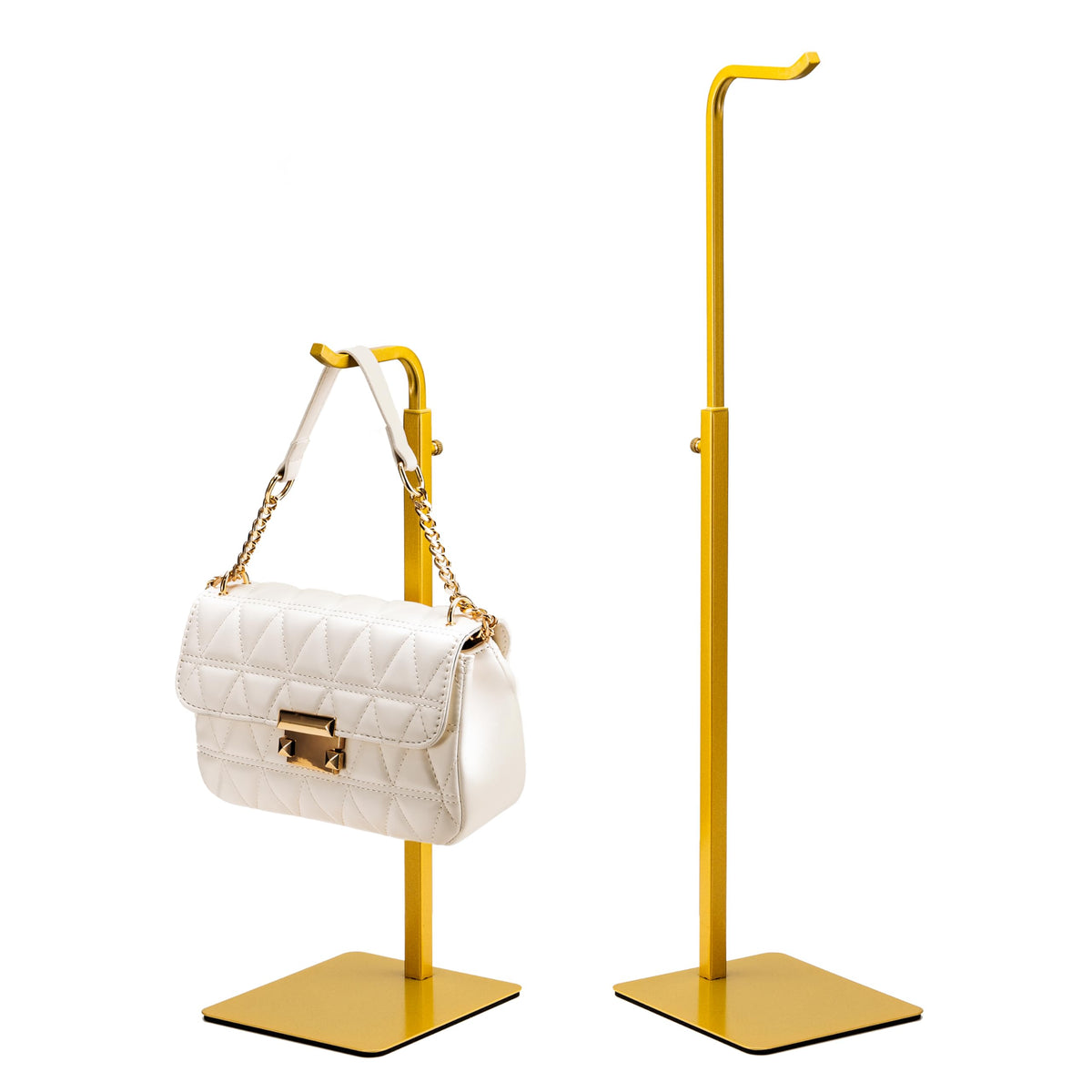 Josmimic gold two-pack purse holder front view showing elegant, space-saving bag display.