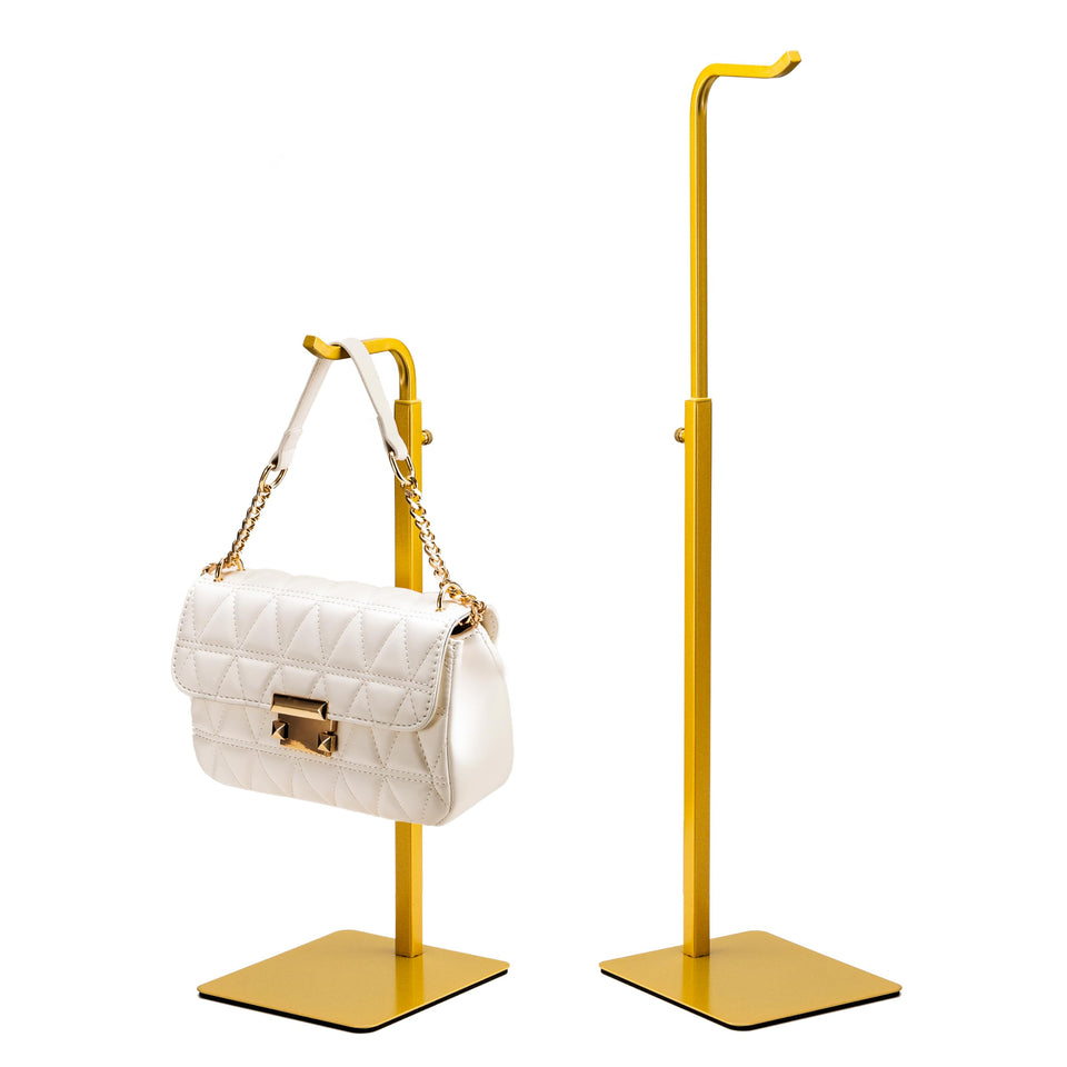 Josmimic gold two-pack purse holder front view showing elegant, space-saving bag display.