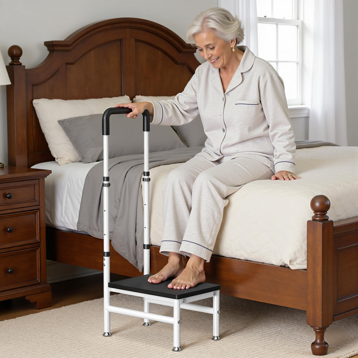 Josmimic step stool with non-slip wooden platform for secure footing.