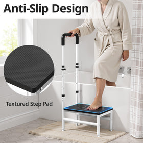Josmimic step stool with wide base for stability on uneven floors.