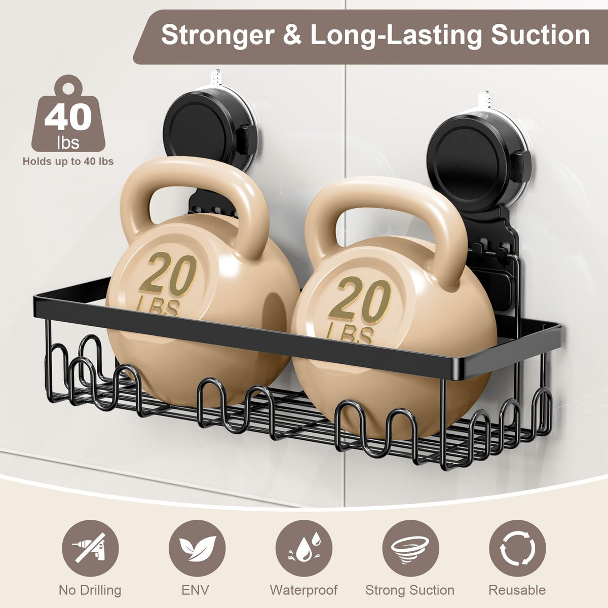 Large capacity shelves store shampoos, conditioners, and gels with ease