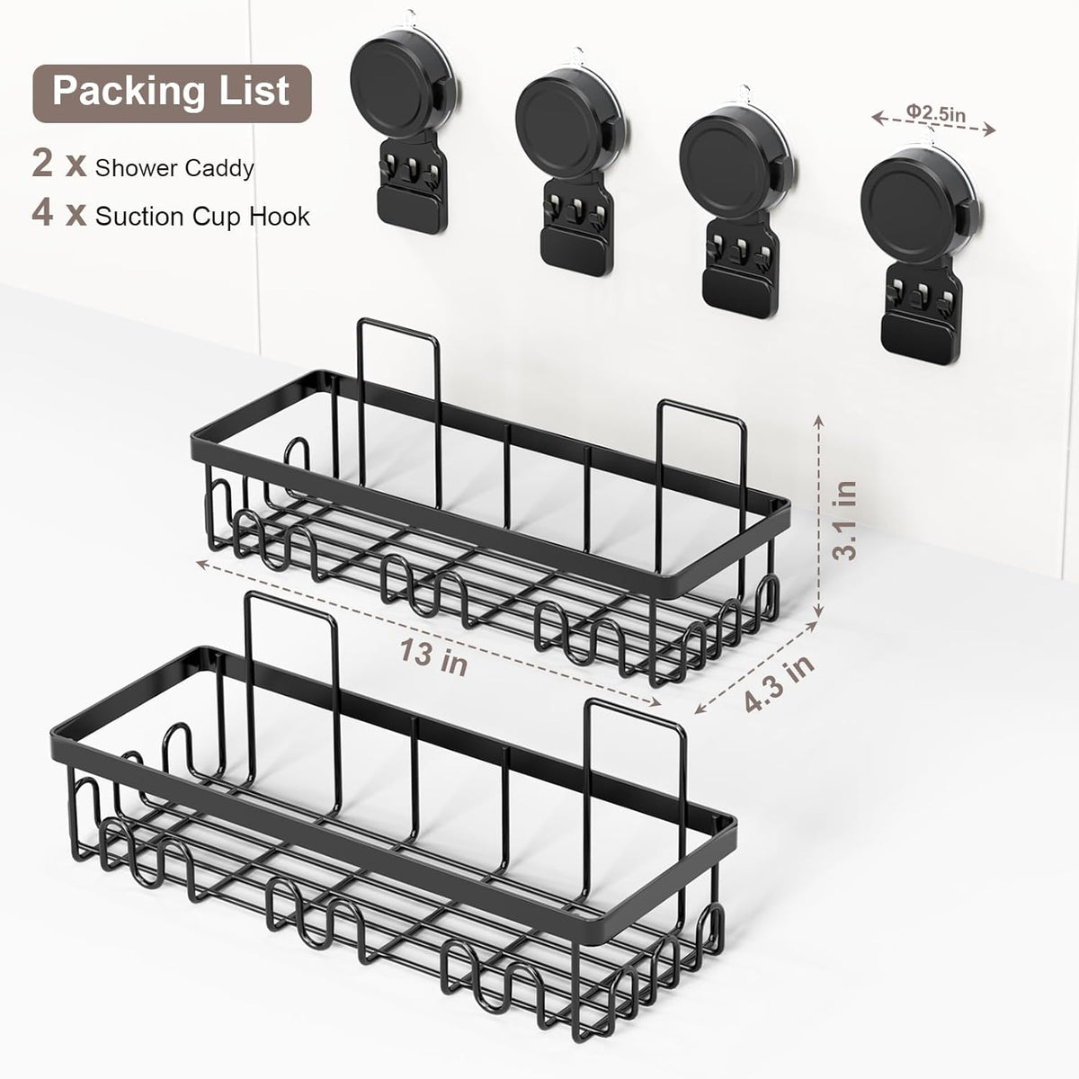 JOTPE two-pack shower caddy holds up to 40 lbs on smooth surfaces