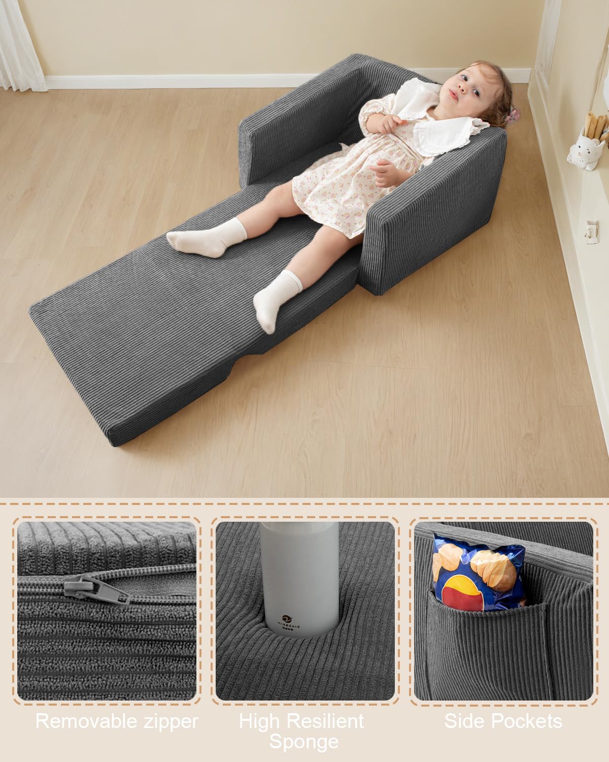 No assembly needed; unfold the sofa for instant seating.