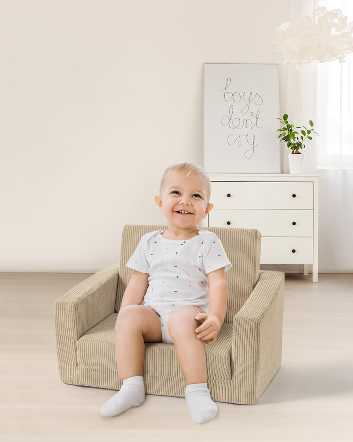 Jouha toddler chair corduroy fabric offers soft comfort.
