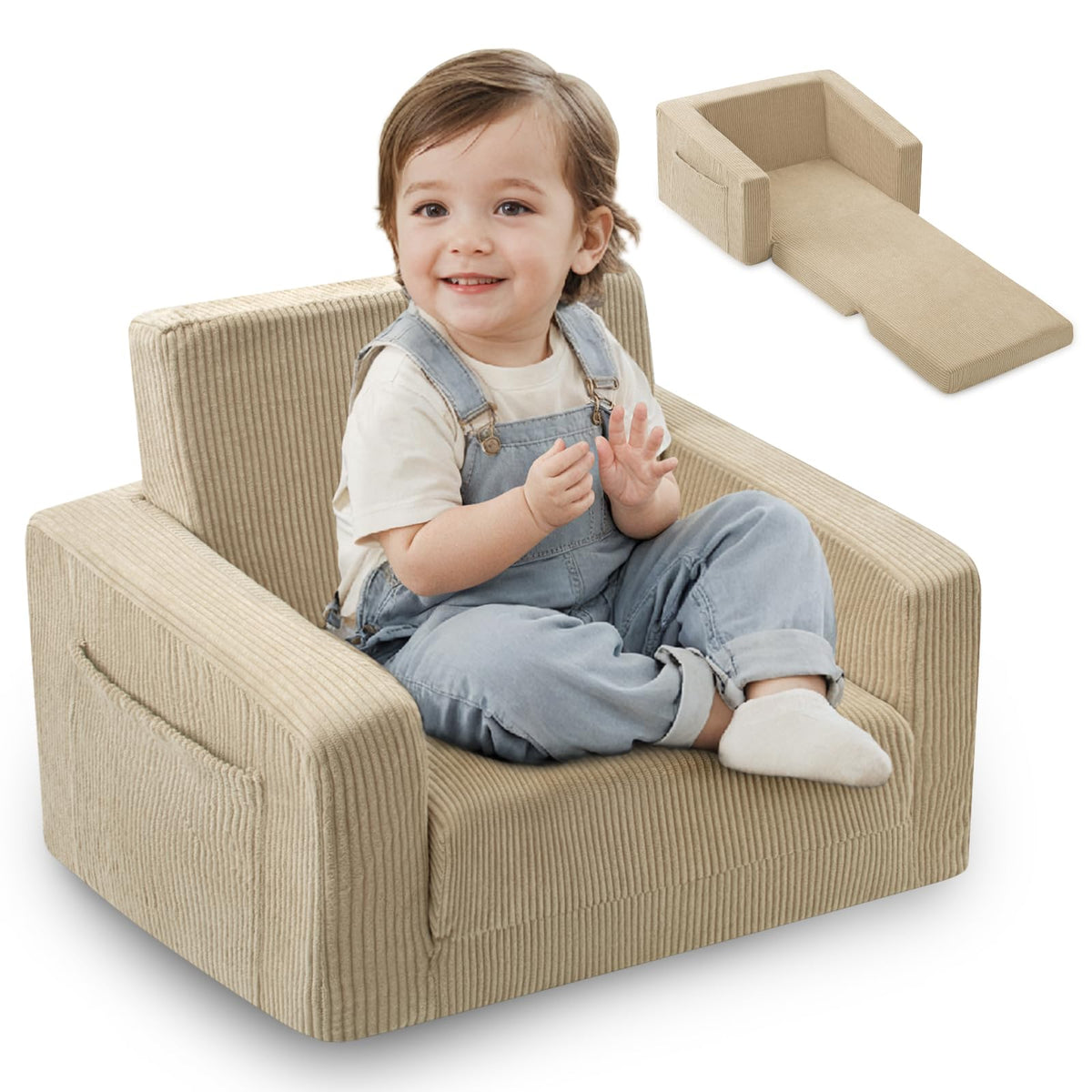 Jouha Toddler Chair 2-in-1 fold-out for quick cozy reading.