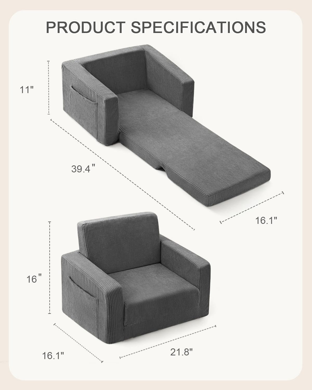 Soft corduroy fabric on the Jouha couch is gentle and durable.