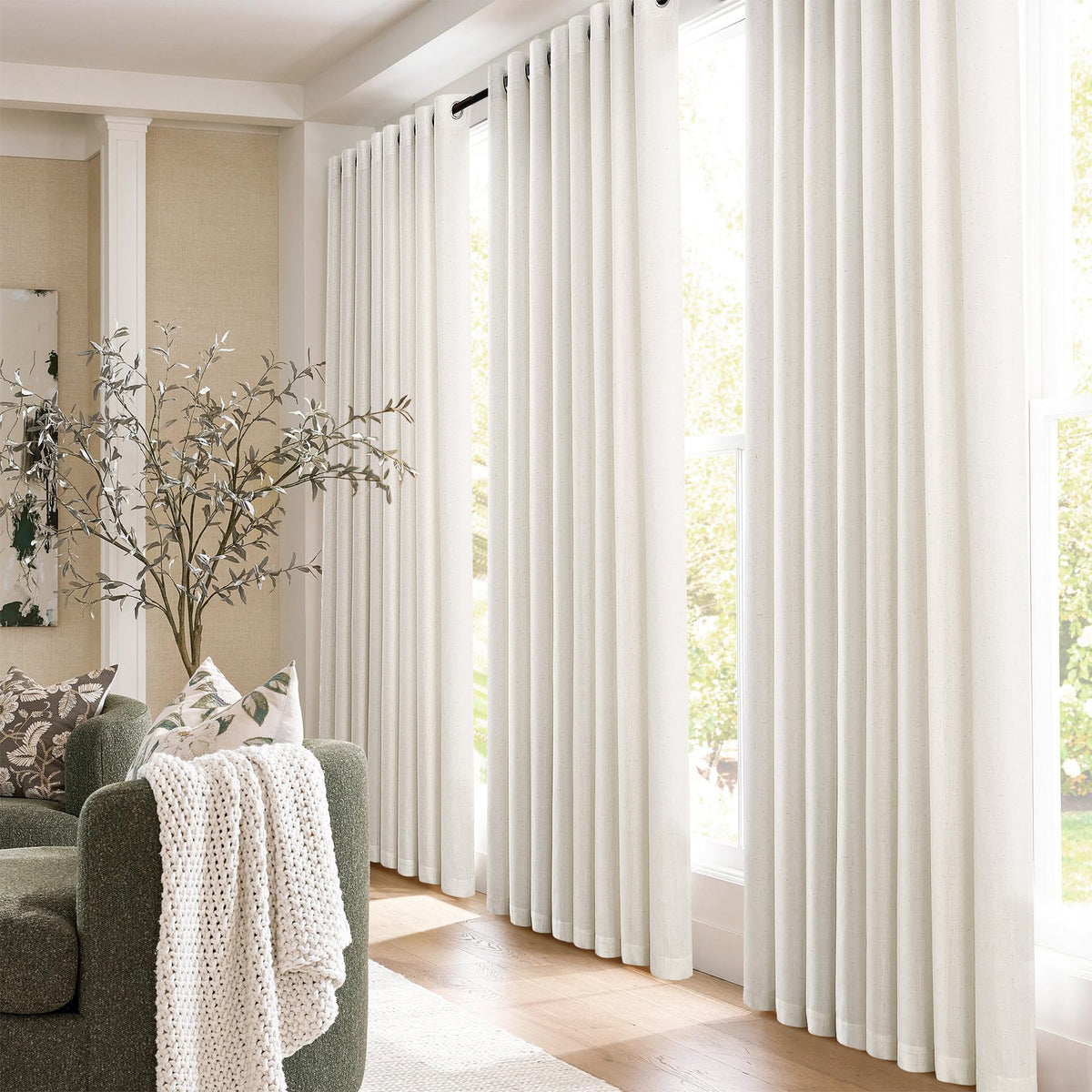 Jowels natural cream linen curtains light-filtering view brightens living spaces.