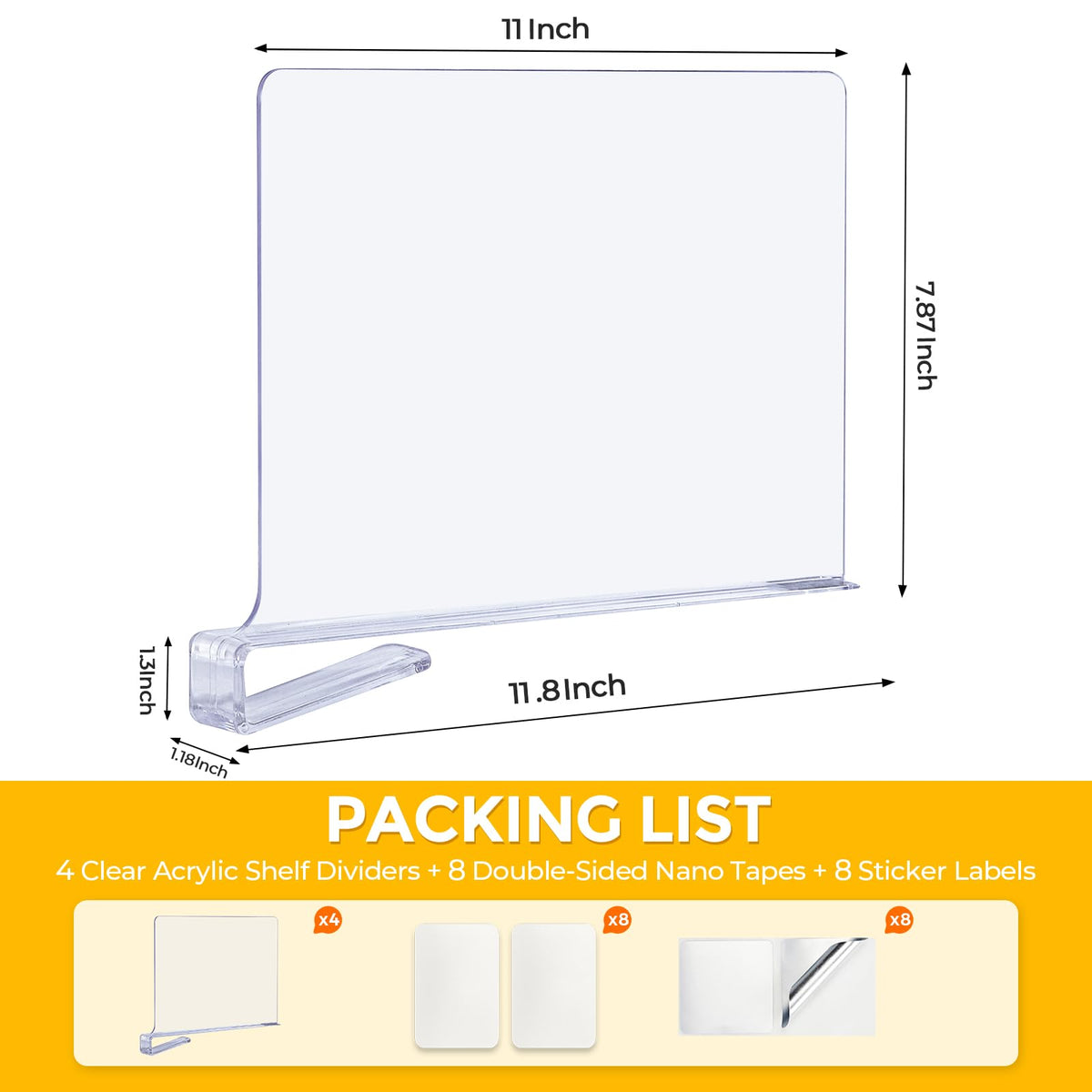 JOY DECOR 8-pack clear shelf dividers in closet helping separate clothes and maximize space.