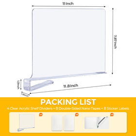 JOY DECOR 8-pack clear shelf dividers in closet helping separate clothes and maximize space.