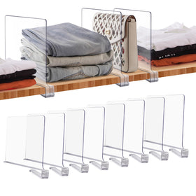 JOY DECOR 8-pack clear shelf dividers closeup with smooth edges for snag-free organization.