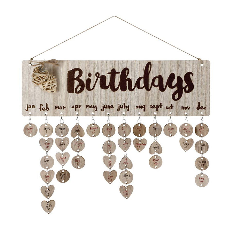 Joy-Leo wooden birthday board wall hanging shows birthdays at a glance for the whole family.