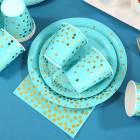 Joy Akkess teal napkins with gold accents elevate table styling