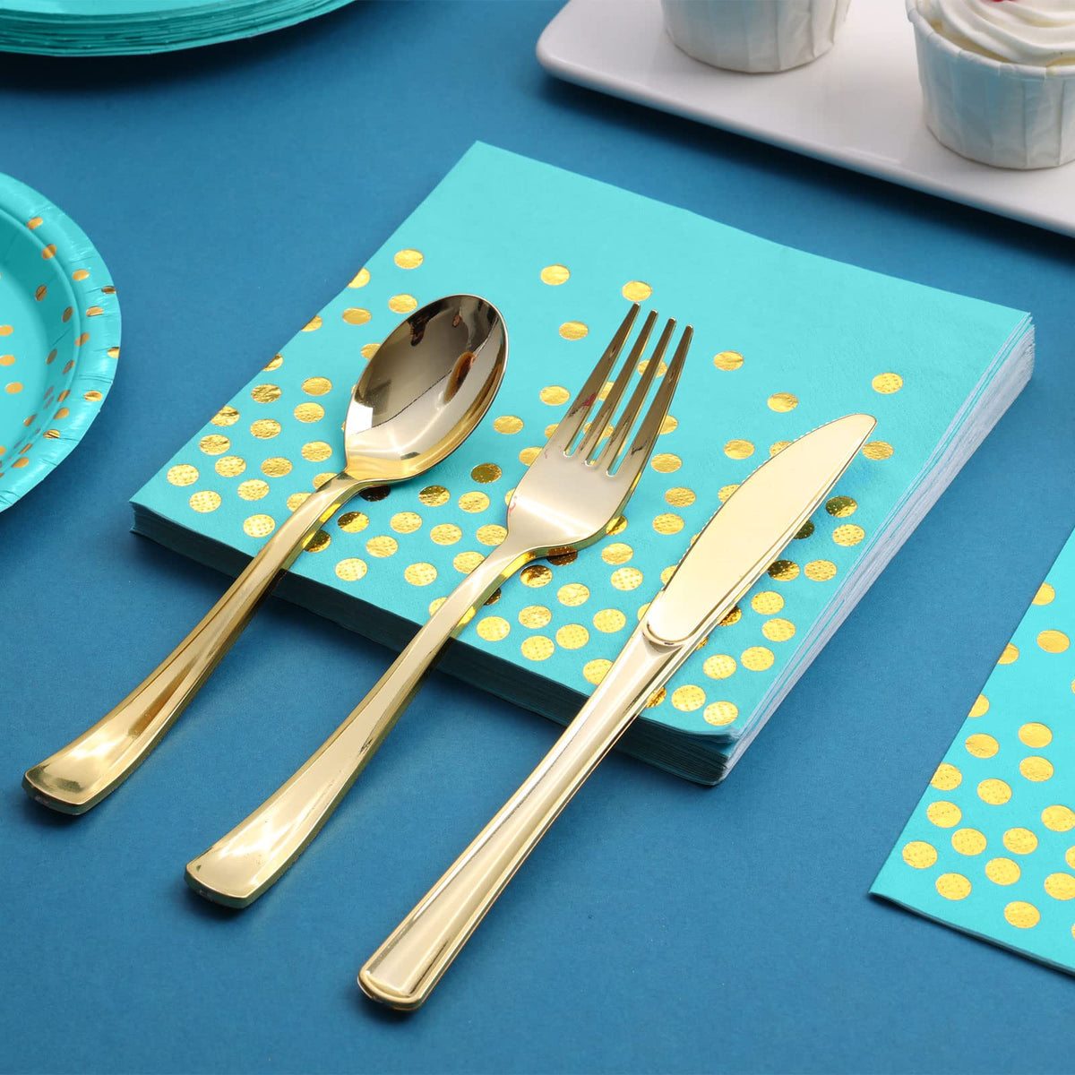 Joy Akkess teal paper cups 9oz mess-free drinks for guests