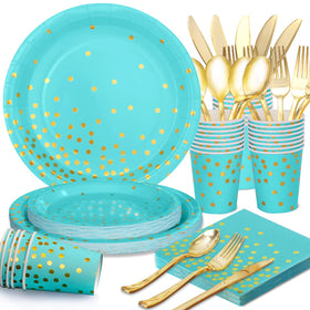 Joy Akkess teal party decorations add a chic teal theme to celebrations