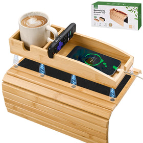 Joy&Grace universal cup holder on a couch arm tray for secure drinks on any sofa.