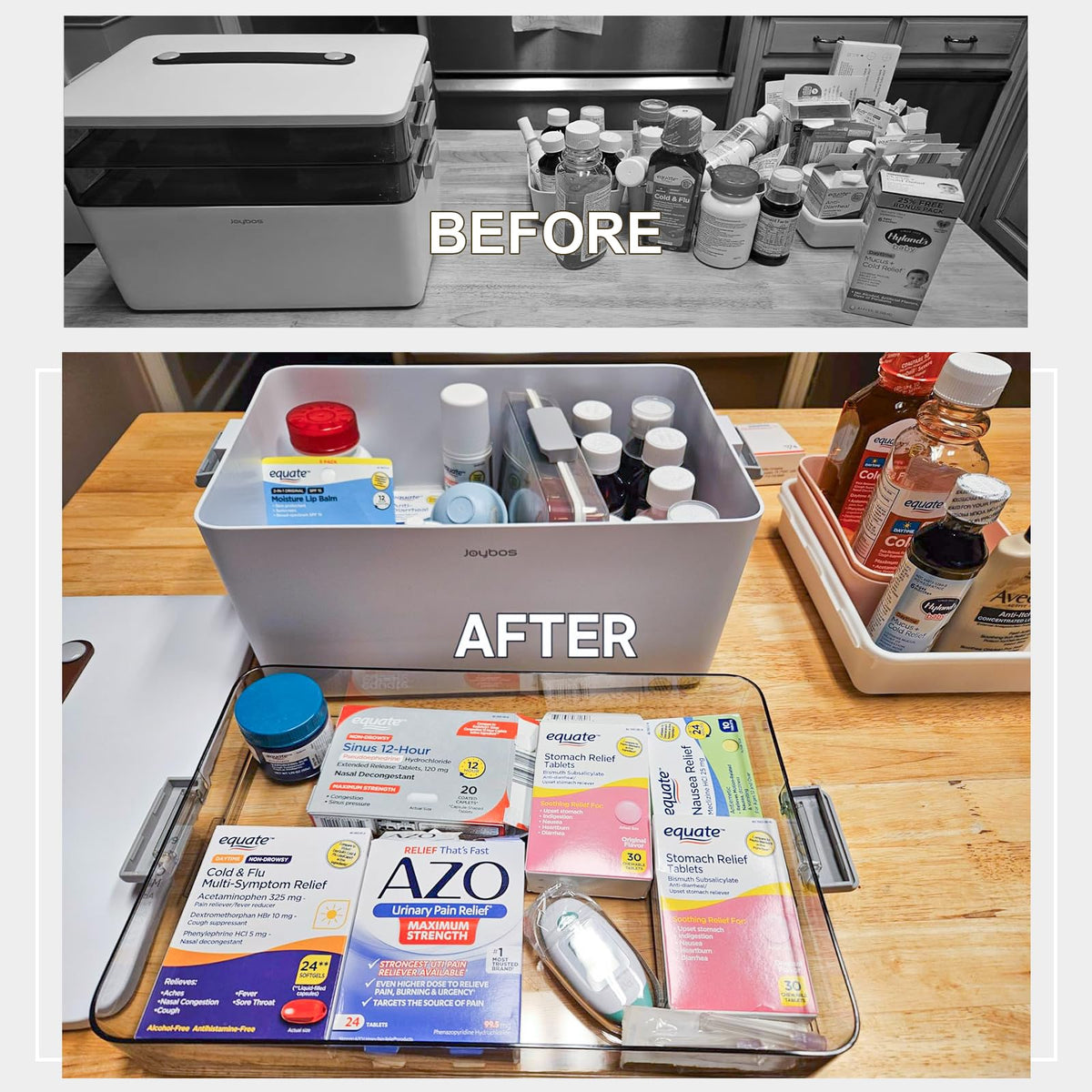 Inside view shows removable dividers for flexible medication and supply storage.