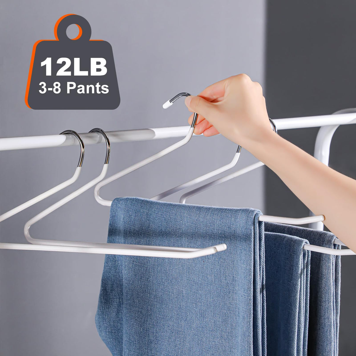 JOYBOS metal pants hanger with durable build resists bending in the closet.