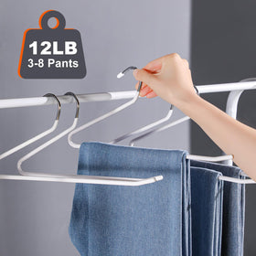 JOYBOS metal pants hanger with durable build resists bending in the closet.